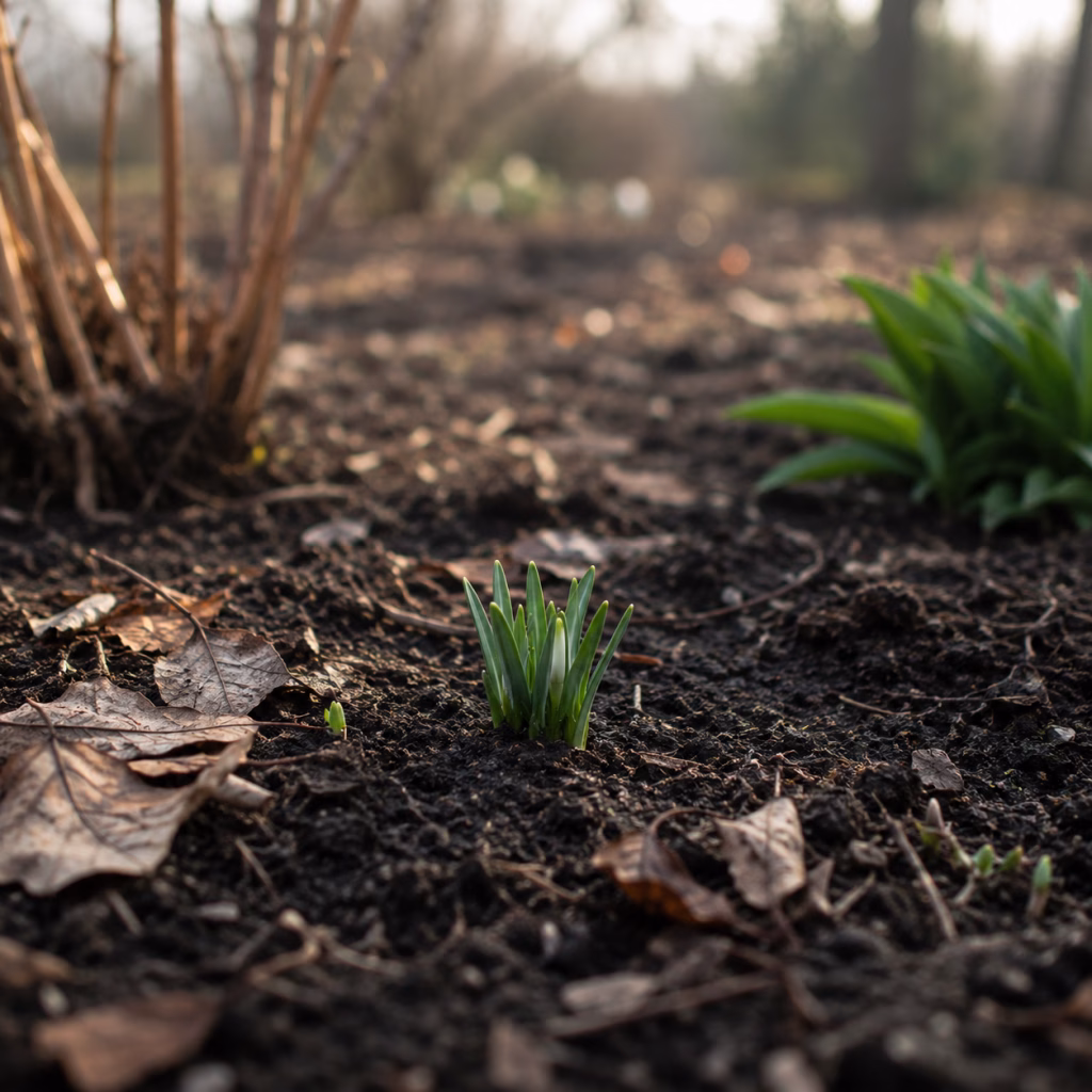 Erster Frühjahrsaustrieb im Garten – Symbol für die Übergänge und Phasen einer Hochzeit